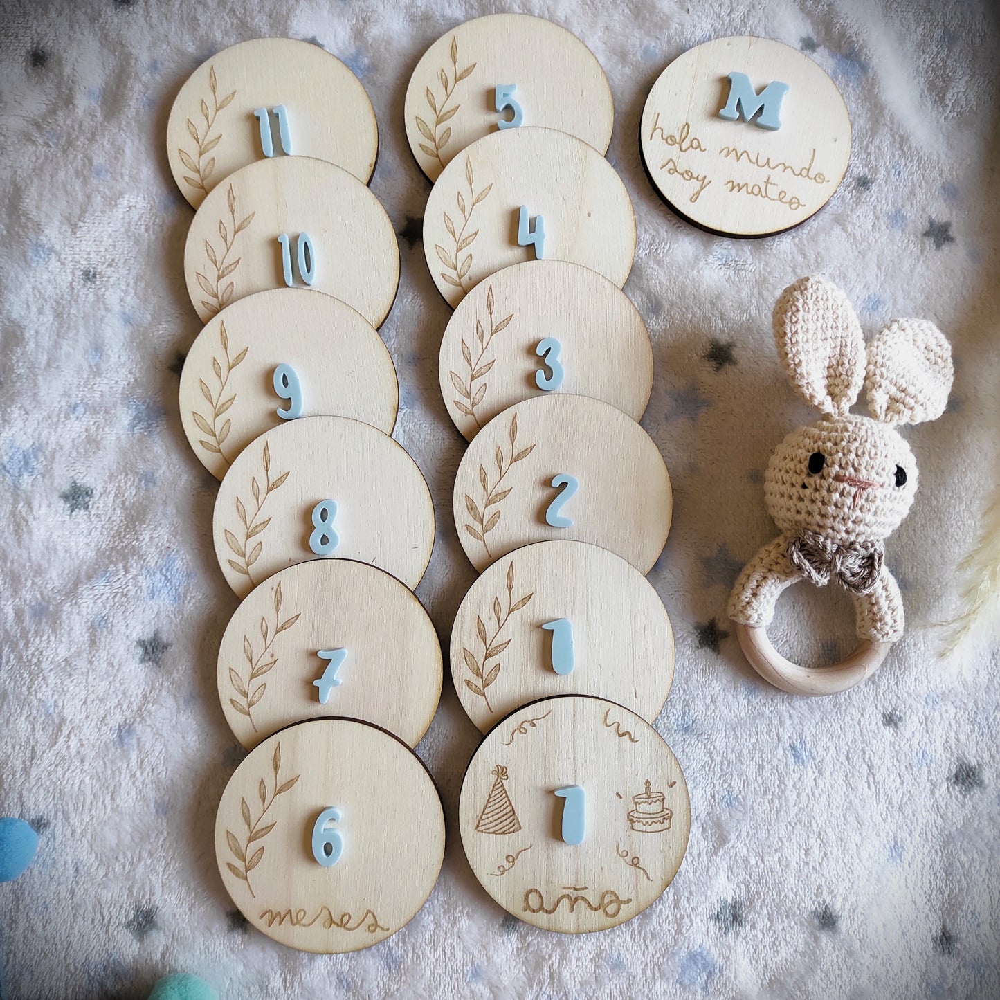KIT Nacimiento: Plaquitas "Mesario Mágico" + Caja Personalizada + Chupetero