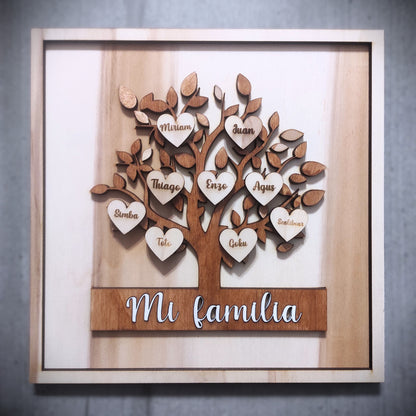 cuadro árbol de la vida familiar decoración genealógica personalizada arte familiar en madera regalo personalizado para la familia decoración del hogar personalizada cuadro con nombres de familia árbol genealógico de madera arte sostenible para el hogar memoria familiar en decoración cuadro con corazones personalizables