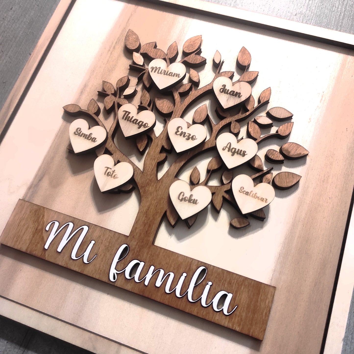 cuadro árbol de la vida familiar decoración genealógica personalizada arte familiar en madera regalo personalizado para la familia decoración del hogar personalizada cuadro con nombres de familia árbol genealógico de madera arte sostenible para el hogar memoria familiar en decoración cuadro con corazones personalizables